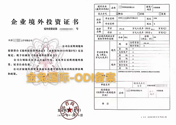 香港公司ODI备案证书
