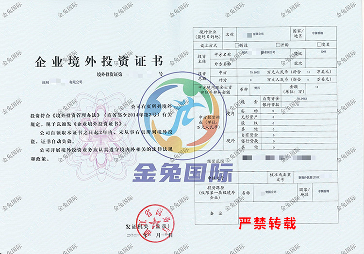 杭州odi境外投资备案证书