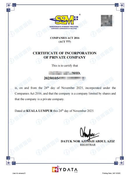 马来西亚公司注册成功案例